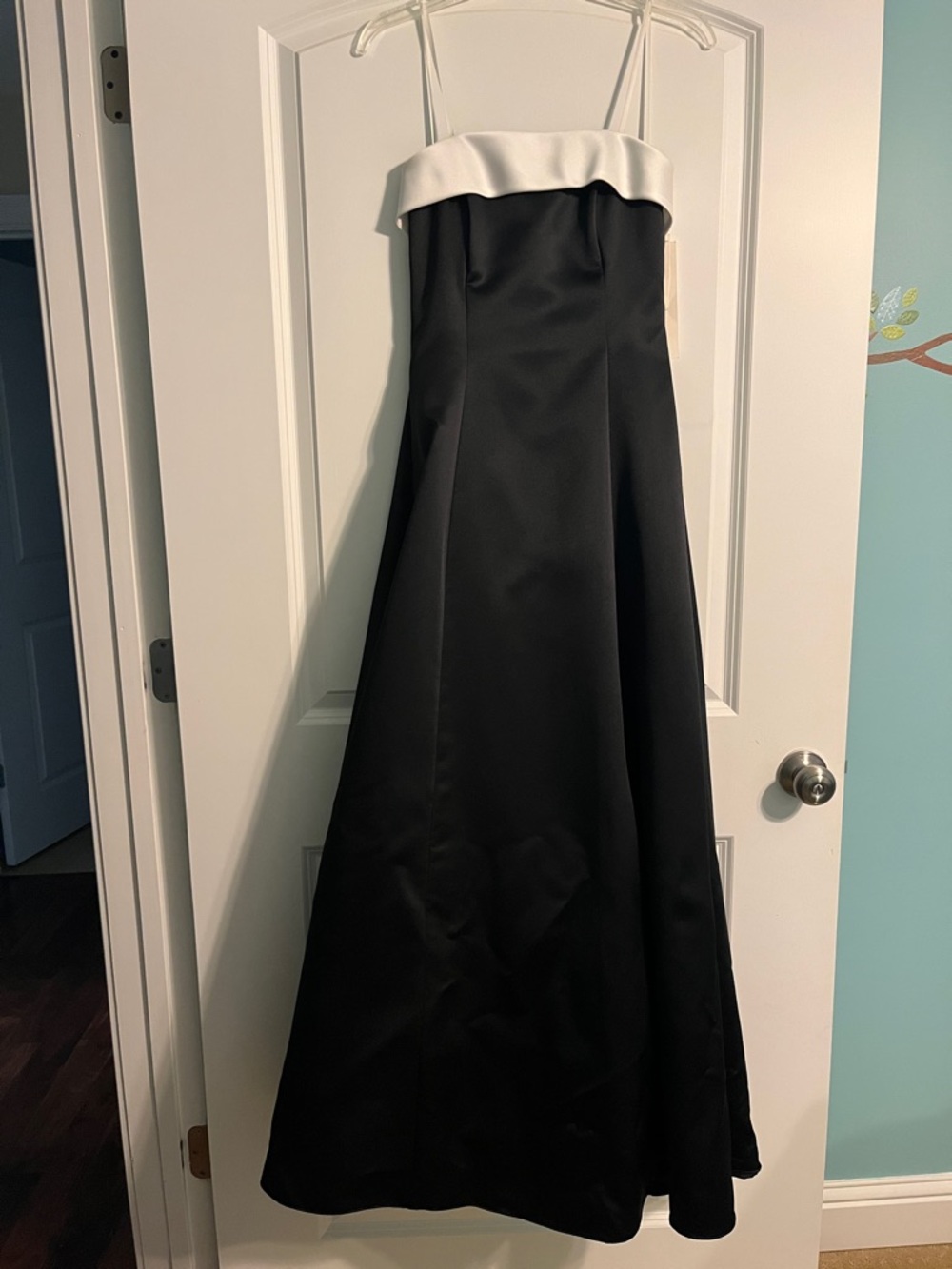 Black Strapless Gown with White Foldover Bodice
